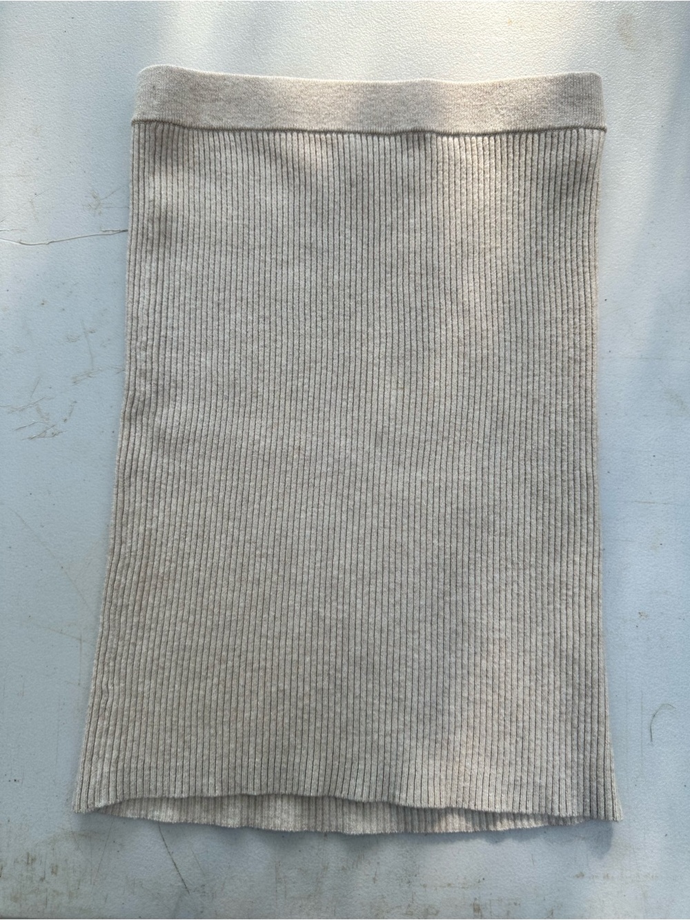 Ribbed Knit Pencil Skirt in Light Beige